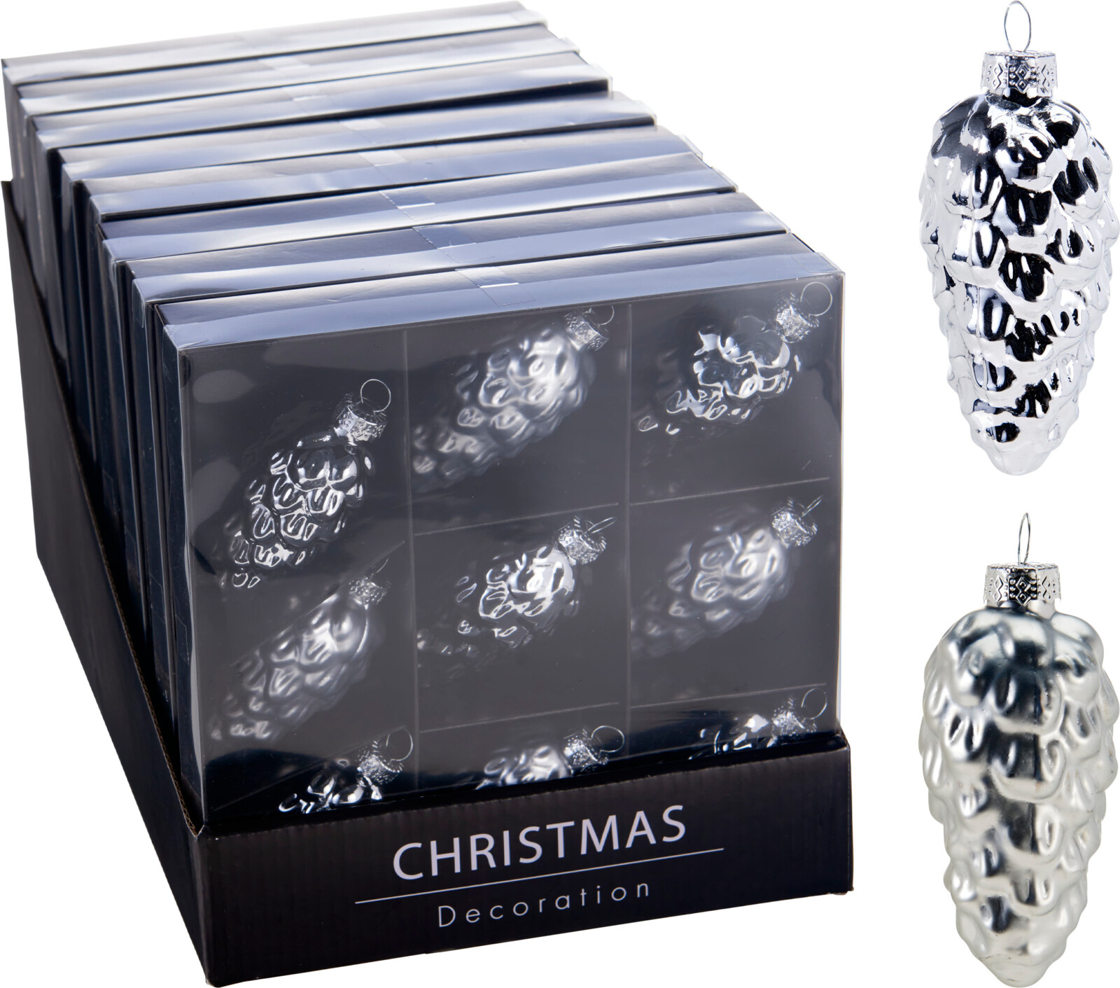 Kerstbal Glas Dennenappel 9cm 9 stuks - Zilver