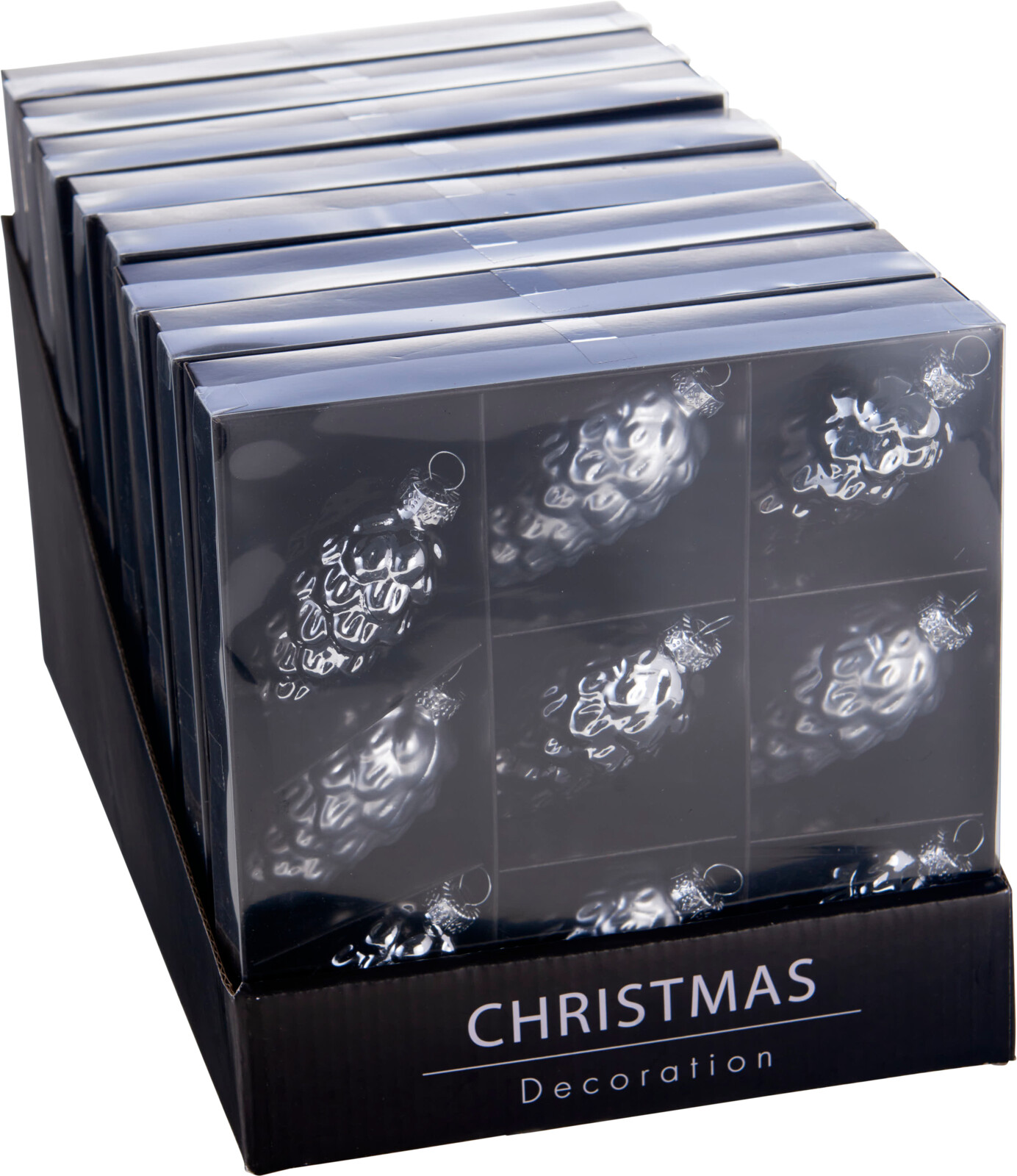 Kerstbal Glas Dennenappel 9cm 9 stuks - Zilver