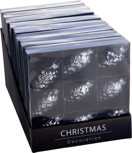 Kerstbal Glas Dennenappel 9cm 9 stuks - Zilver
