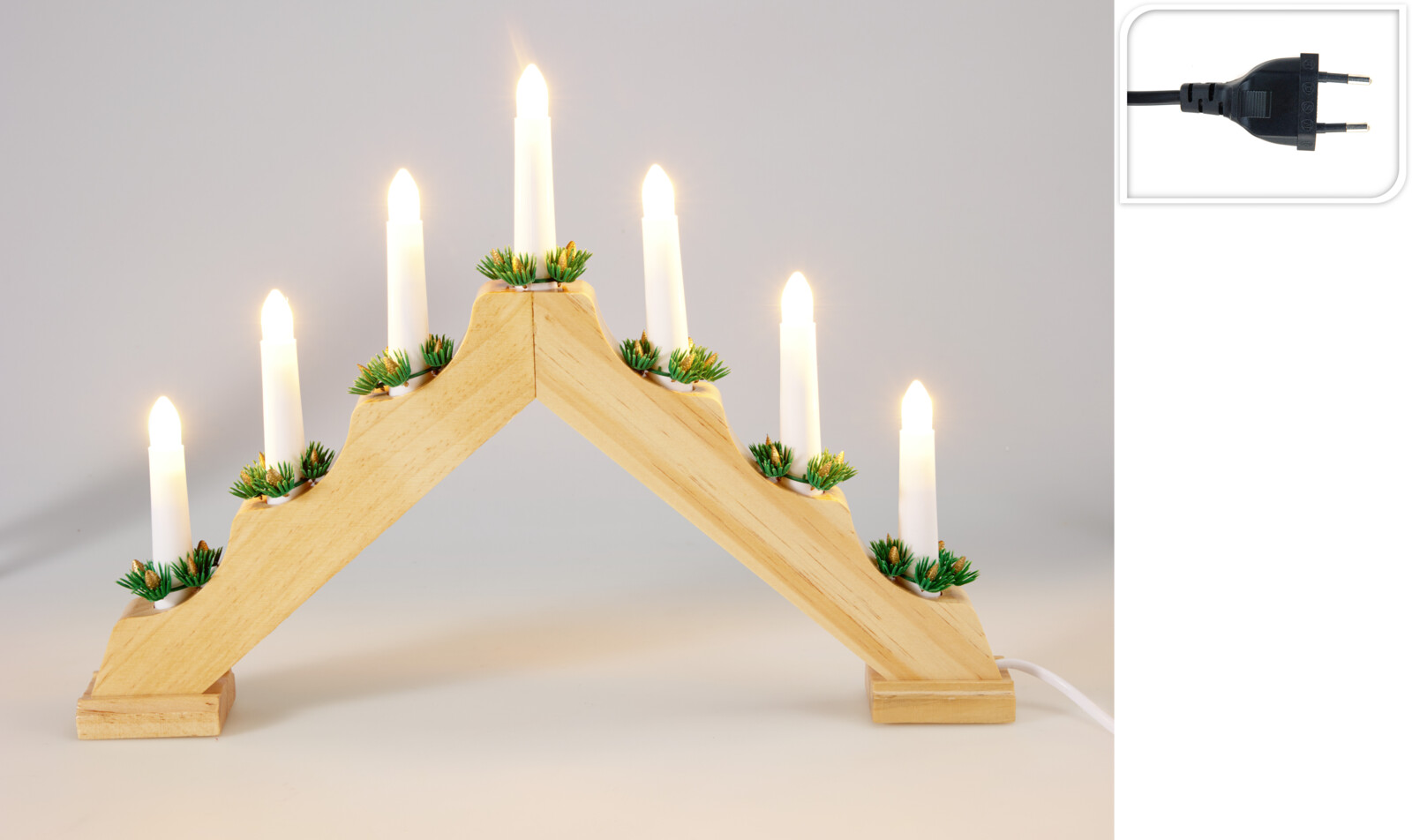 Kaarsenbrug Hout 7 lampen 38,5x4,7x29cm
