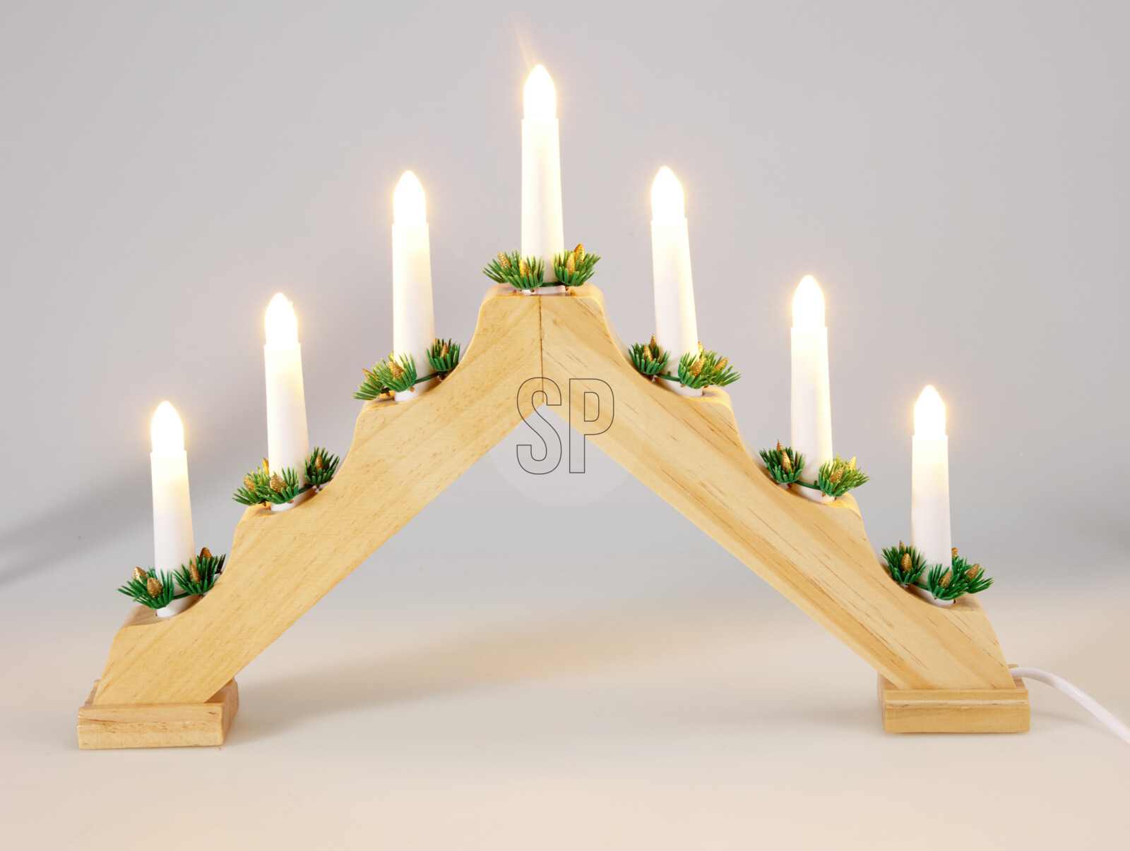 Kaarsenbrug Hout 7 lampen 38,5x4,7x29cm
