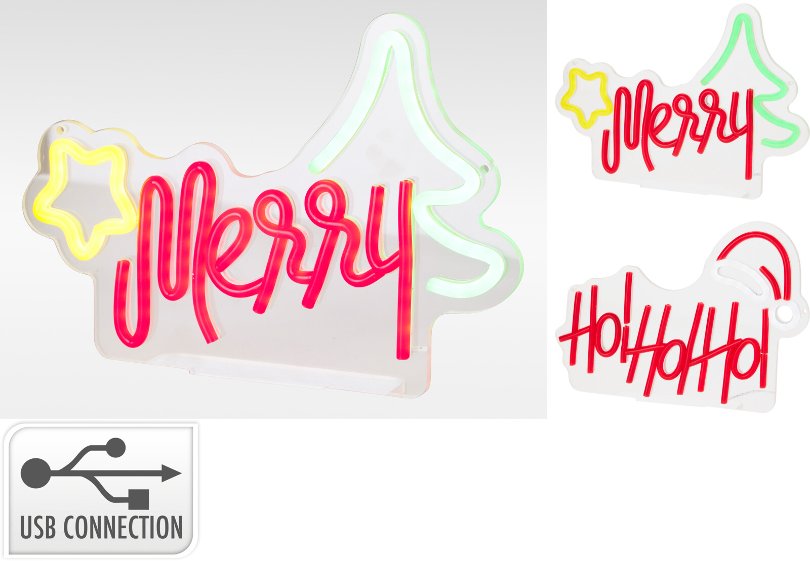 Neon LED Kerst teksten 2 assorti 29x21cm